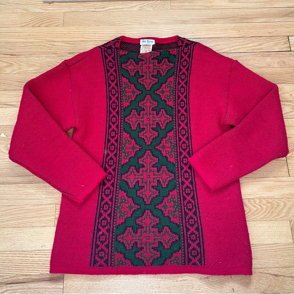 Janus Of Norway 100% Wool Sweater Red/Green/Black Women's Size Medium